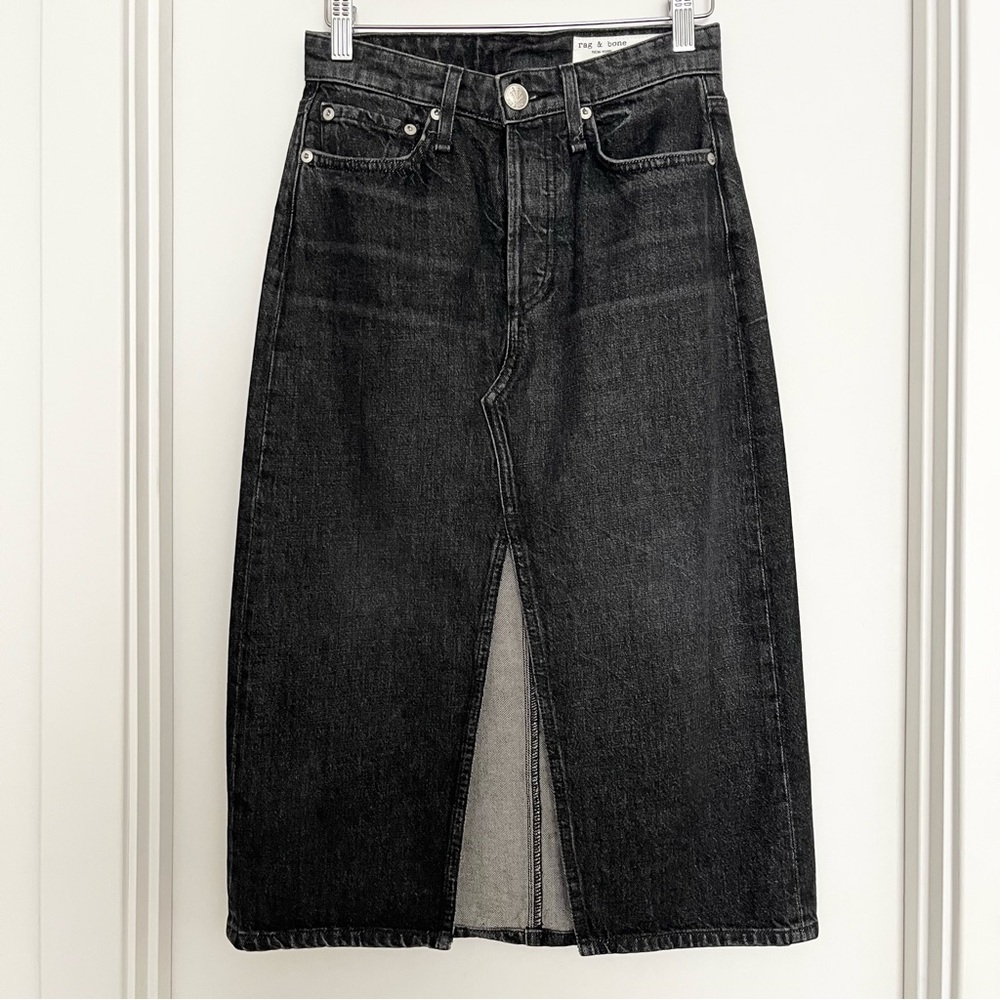 NWT Rag & Bone Kali Denim Pencil Midi Skirt Size 23 Black Gray Minimalist $350
